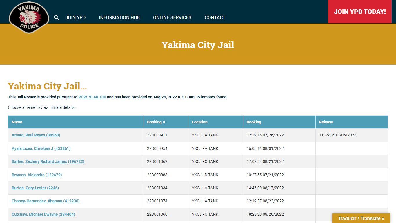 Yakima City Jail Roster | Yakima Police Department