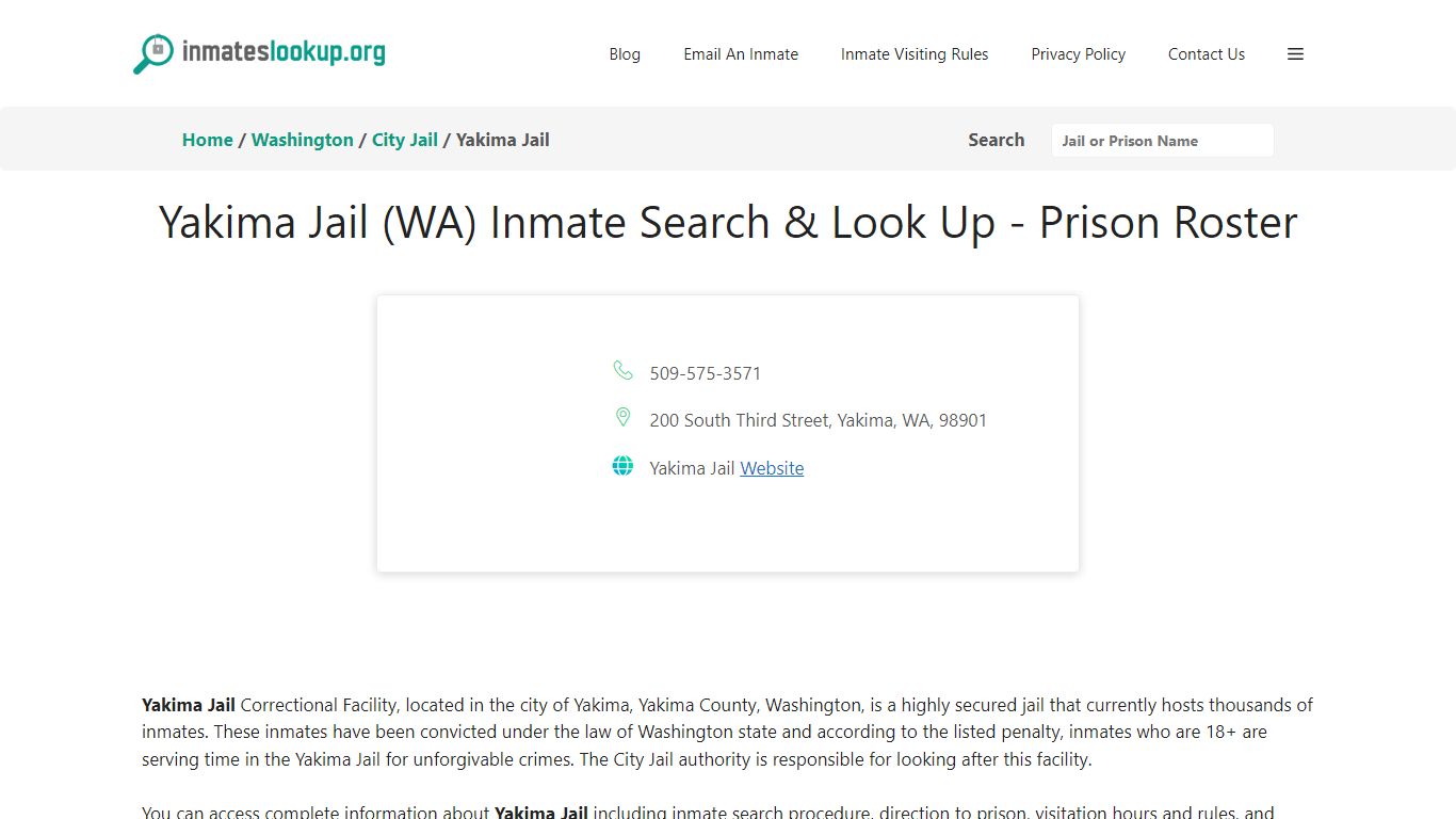 Yakima Jail (WA) Inmate Search & Look Up - Prison Roster