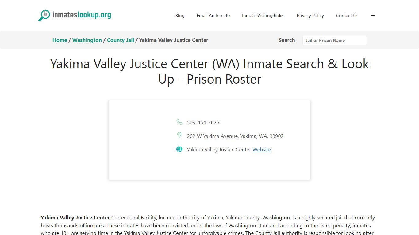 Yakima Valley Justice Center (WA) Inmate Search & Look Up - Inmates lookup